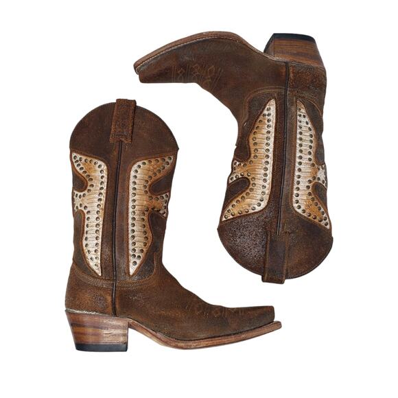 Frye Daisy Duke Python Studded Cowboy Western Boots 77782 Brown Size US 6 - Picture 2 of 9